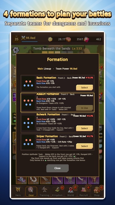 Formation screen